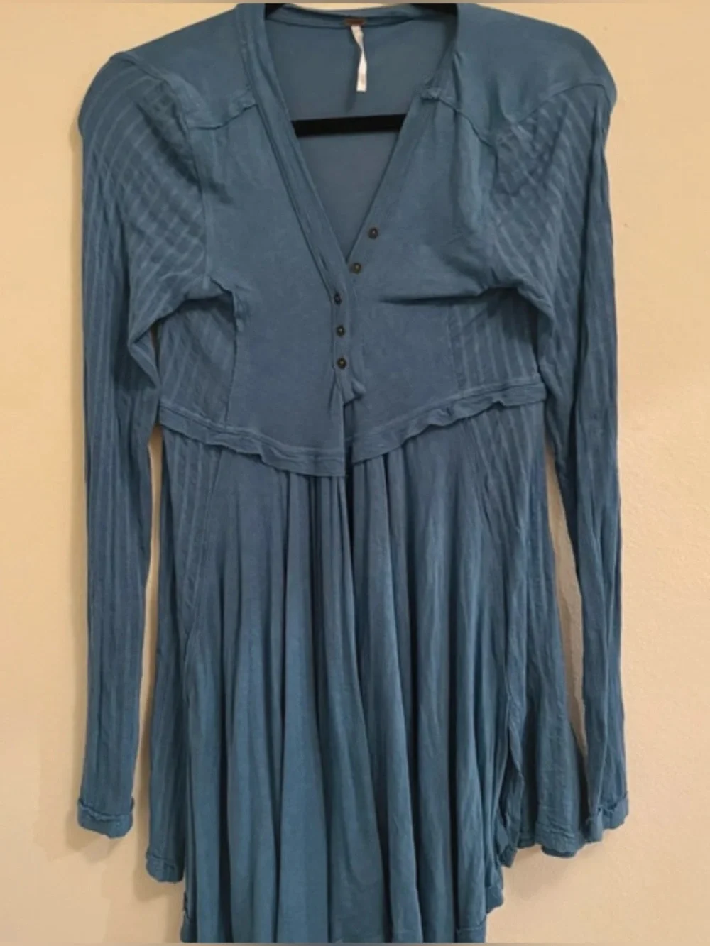 Free People Birdie Henley Hi Low Long Sleeve Small Top in Denim Blue